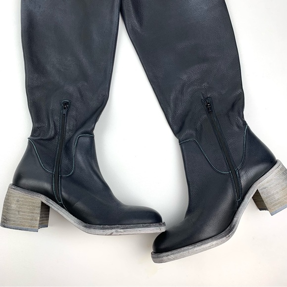Free People Essential Tall Boots Slouch Black Leather Block Heel Size 39.5 - Picture 4 of 9
